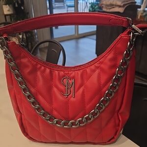 Steve Madden Red Quilted Shoulder Bag with Chain